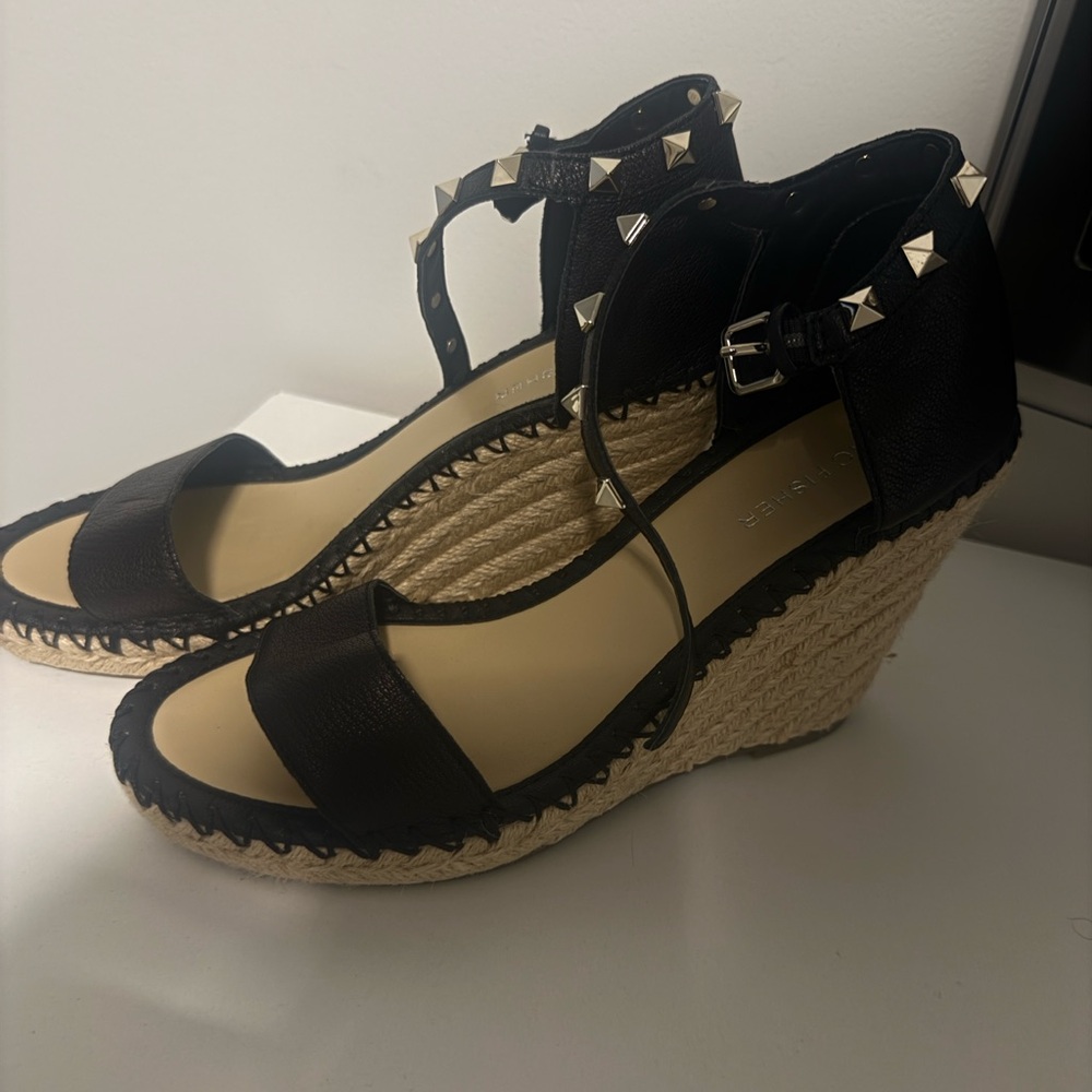 Marc Fisher Black Platform Sandals with Ankle Straps